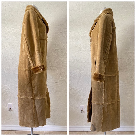 VTG Brandon Thomas 100% suede Leather Faux Fur Trench Coat  - Hippie size Large - Picture 3 of 16